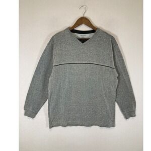 Dadcore Architect Mens Large Gray Striped V-Neck Long Sleeve Knit Pullover Shirt